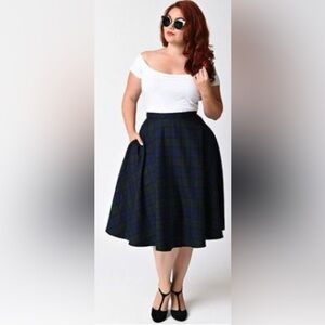 💜 Hell Bunny | Plus Size 1950s Style Plaid Doralee High Waist Swing Skirt - 2X